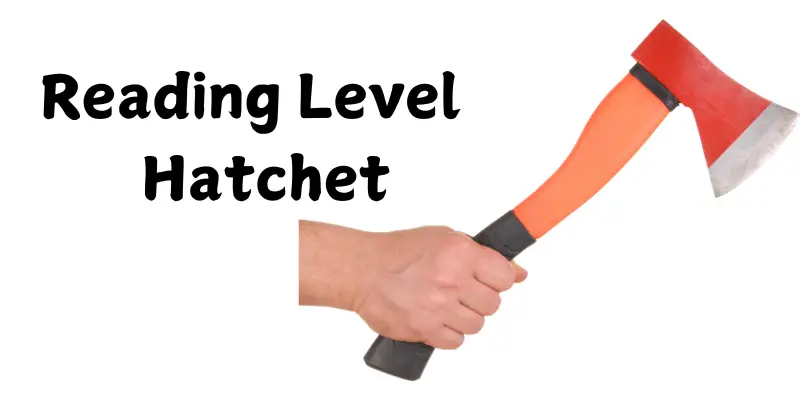 a hand holding a hatchet and a text written on one side "reading level hatchet"