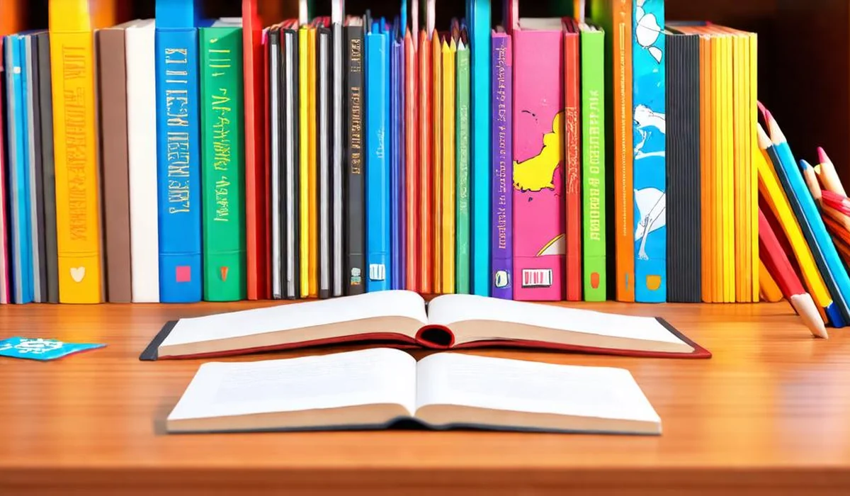 Vibrant graphic novel spreads and illustrated comic pages spread across a school reading desk