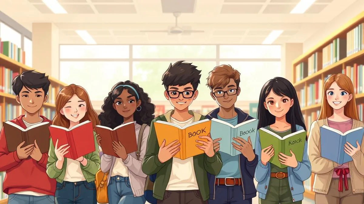 Middle and high school students selecting books at similar reading levels to The Outsiders