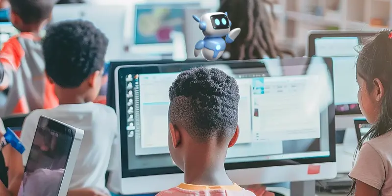 kids learning with smart tools on computer