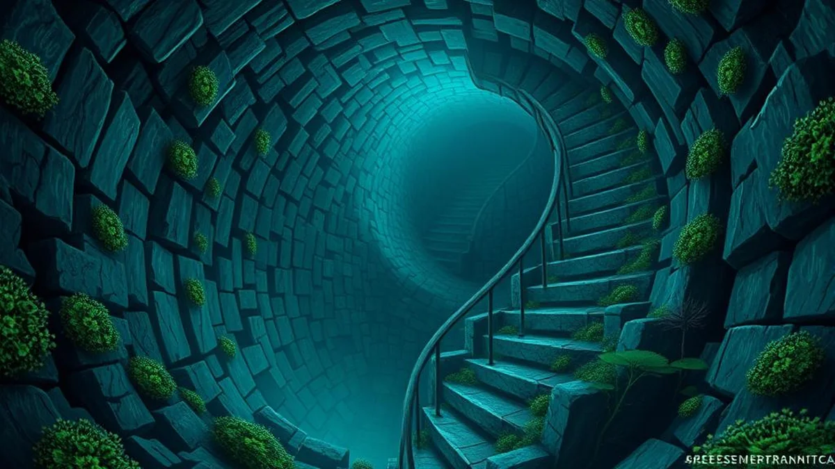 The underground tower from Jeff VanderMeer's Annihilation, walls covered in bioluminescent writing